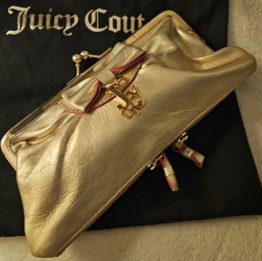 Rare Juicy Couture Kisslock Y2K Beautiful Gold Metallic Clutch Coin Bag - Picture 8 of 8